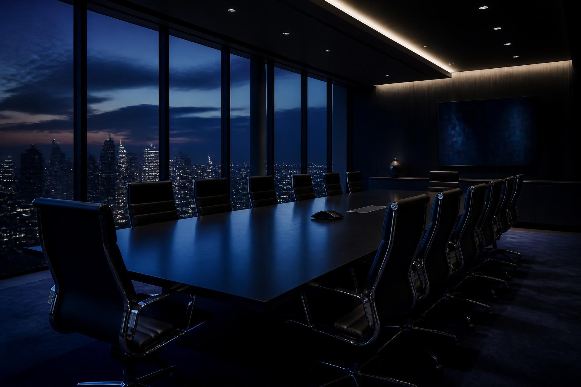 Sala de reunião corporativa ao entardecer